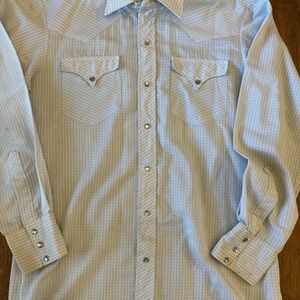 70s Men's Blue Plaid Pearl Snap Western Shirt